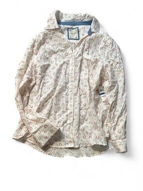Style & CoCream Button-Up Shirt with Red Horse Shoe Print